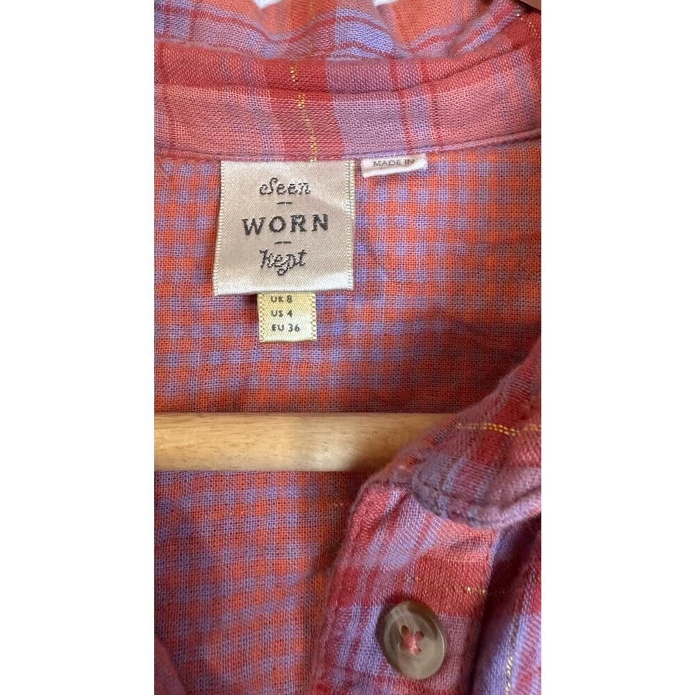 Seen Worn Kept Pink Plaid Hi-Lo Hem Button Front Shirt Blouse Size 4 Cotton - Picture 6 of 8